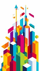 Colorful geometric chart, abstract business growth depiction, vibrant progress shapes