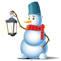 Cartoon snowman PNG illustration. Isolated image on white background. Anthropomorphic snow sculpture. New year and Merry Christmas greeting card