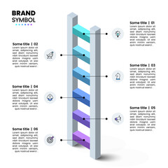 Infographic template. 3d ladder with 6 steps and icons