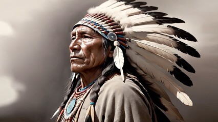 Sioux Elder in Traditional Headdress