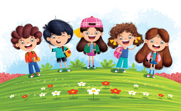Happy children illustration hand drawn