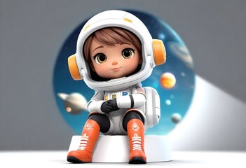 a baby girl astronaut sitting..