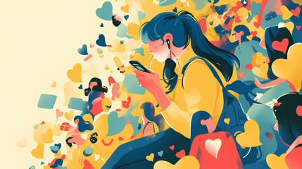 Fototapeta na wymiar social network for communication via mobile phone. I like. anime background illustration
