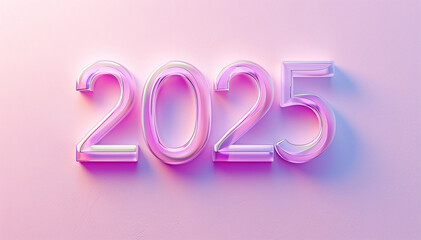 2025 year number isolated on pink background. Flat lay 2025 numbers. Happy New Year text design concept. Christmas holidays. Year calendar. Modern year sign.