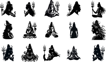 A collection of silhouette images of Lord Shiva 