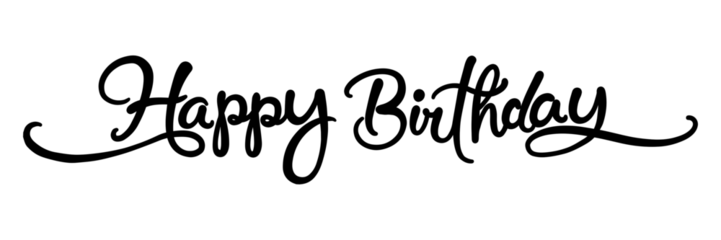 PNG happy birthday, minimal black calligraphy, digital sticker with white outline in transparent background