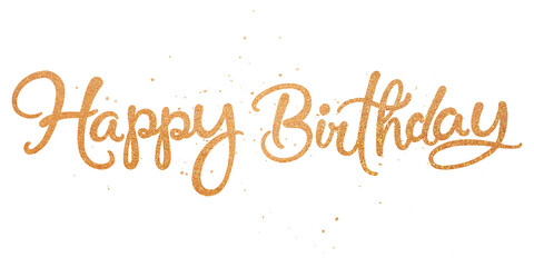 Happy birthday png word, gold glittery calligraphy digital sticker in transparent background