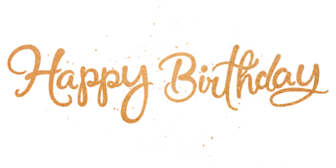Happy birthday png word, gold glittery calligraphy digital sticker in transparent background