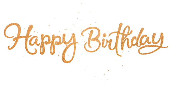Happy birthday png word, gold glittery calligraphy digital sticker in transparent background