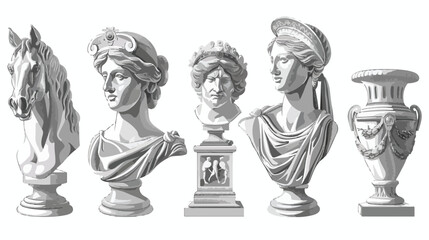Four Antique statues. Heads of woman knight horse. Br - obrazy, fototapety, plakaty