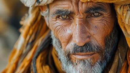 Obraz premium A nomad tending to his flock, his weathered face a map of the desert's trialsphoto illustration
