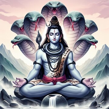 The Power of Shiva A Digitally Created Image of the Hindu God with a Fiery Eye AI Generated