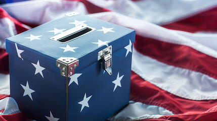 elegant banner of the Election ballot box alongside the stars and stripes of the American flag, creating a harmonious blend of patriotism and democracy. - obrazy, fototapety, plakaty