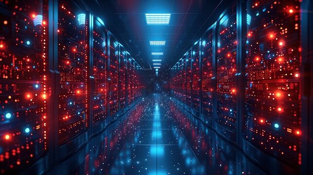 A network of interconnected servers and data centers depicted as a sprawling technological metropolisimage