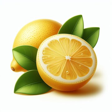 Fresh lamon on fresh lamon with leaves isolated on white background.