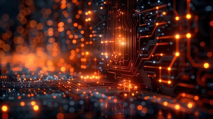 Obraz premium Circuitry patterns weaving through a digital space, representing the interconnected nature of electronic devicesillustration