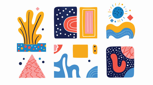 Four colorful shapes and doodle objects geometric fig