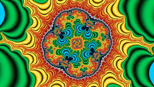 A captivating 4k abstract background featuring a multicolored fractal sequence in 3D, ideal for yoga, clubs, or shows.