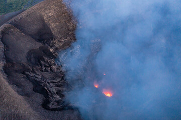 Volcanic eruption, Mount Yasur, Vanuatu Island. This volcano is one of popular tourist destinations.
