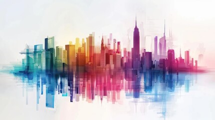 Abstract city building skyline metropolitan area in contemporary color style and futuristic effects. Real estate and property development.