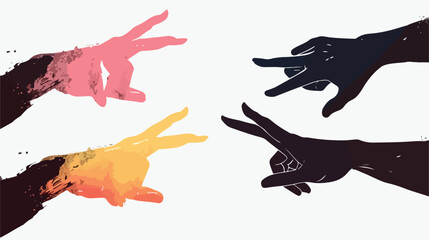 Four Hands. Black silhouettes. Different gestures  - obrazy, fototapety, plakaty