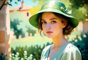 a beautiful woman wearing a hat on a sunny day...