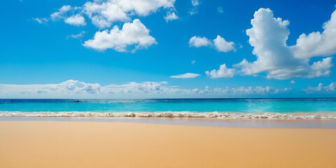 Obraz premium beach with blue sky, blue sky and clouds over ocean, beach view on summer day 