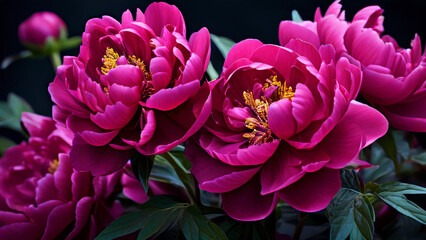 beautiful peonies close-up. summer flowers on a green field