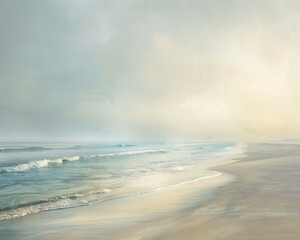 A beach scene with a cloudy sky and a calm ocean - Powered by Adobe