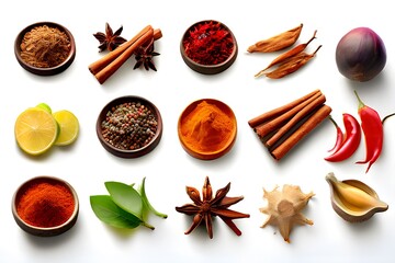 Large banner image of bowls and bottles of orange, green, and red curry powder on a table with natural remedies, homeopathic vitamins, and a healthy diet.
