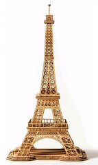 a detailed wooden model of the eiffel tower with intricately detailed features