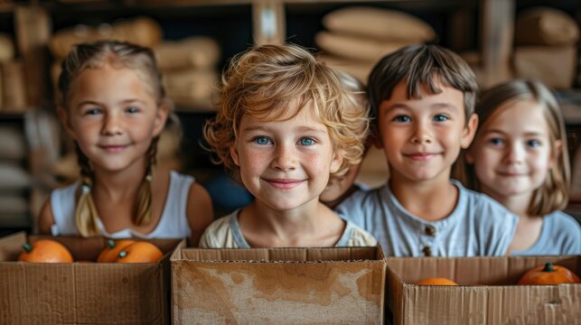 Kids participating in a charity event, raising funds or donating goods to help less fortunate children on Children's Dayimage illustration