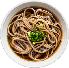 Bowl of Japanese soba noodle isolated. top view