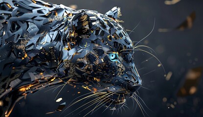 a digital drawing of a fierce leopard made from metaphysical materials