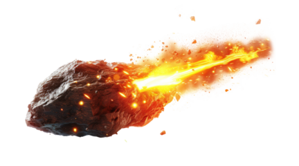 A meteor flying isolated on transparent background.