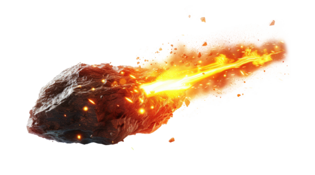 A meteor flying isolated on transparent background.