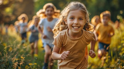 Kids participating in a charity run or walkathon, raising awareness and funds for important causes on Children's Dayphoto illustration