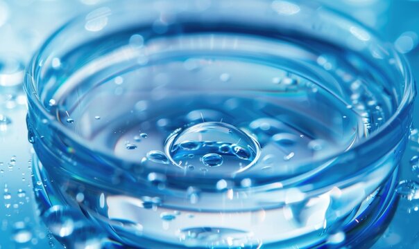 A contact lens being sanitized in a solution against a clean medical background