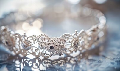 A delicate silver charm bracelet adorned with intricate filigree details