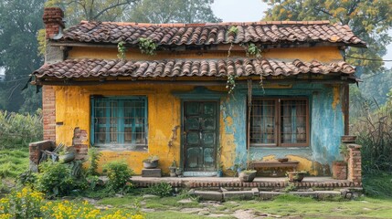 Fototapeta premium a dwelling located in a village in madhya pradesh indiaphoto illustration