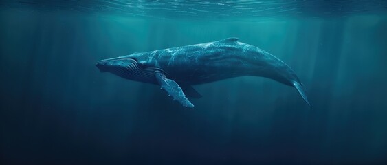 A blue whale gliding effortlessly through the ocean depths