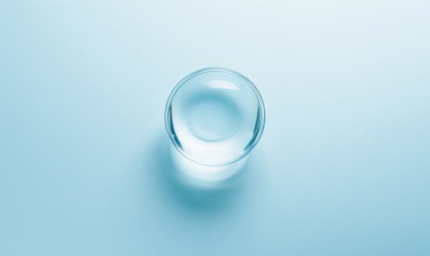 A white and light blue background with a single contact lens placed in the center