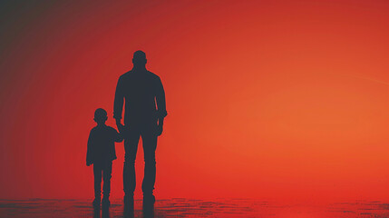 Father and son as silhouette with red aggressive background, Generative AI
