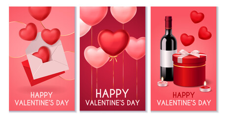 Realistic Valentine's Day vertical cards set