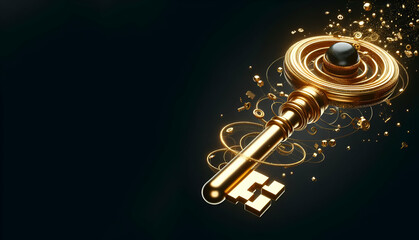 Golden skeleton key with sparkling lights symbolizing potential success and financial opportunity, generative ai