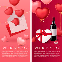 Realistic Valentine's Day vertical banner template set