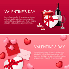 Realistic Valentine's Day horizontal banner template set