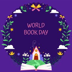 World book day frame in flat design
