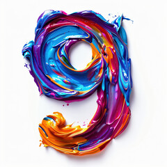 Number 9. Colorful paint splash on white background