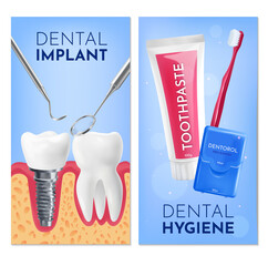 Realistic isometric dental care banner set